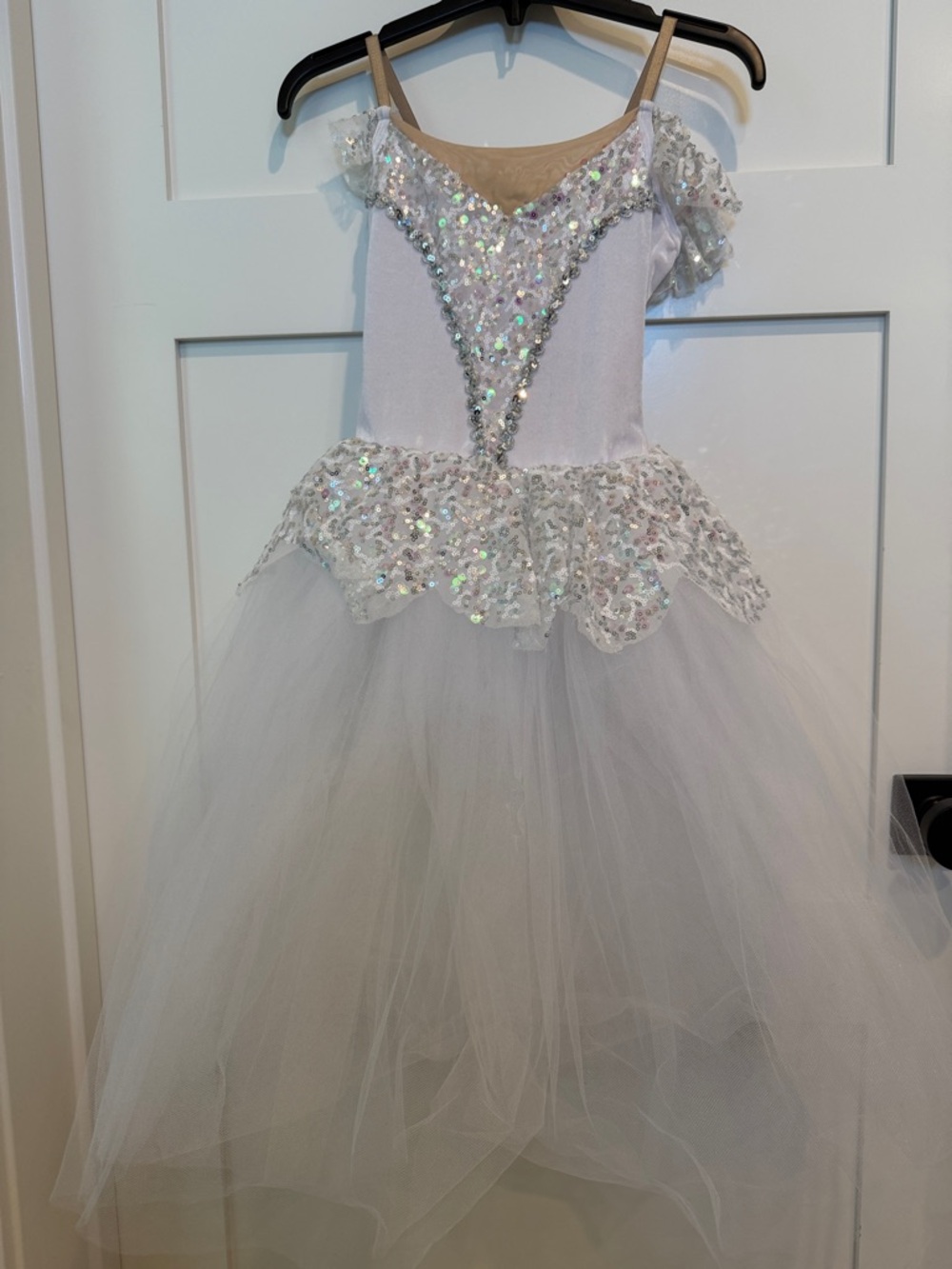 Iridescent White Sequin Tulle Dance Costume for Kids